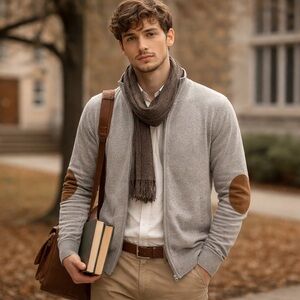 SELECTED HOMME Mens Full Zip Casual Knitted Sweater Size L Academia Grandpa core